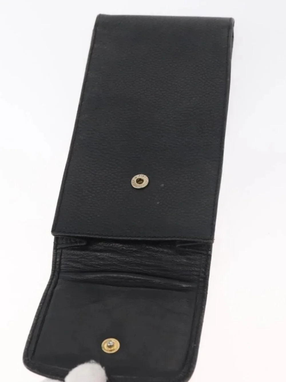 CHANEL Glasses Case Grained Calf Skin Black Gold CC Auth am11661